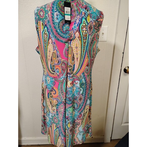 Tommy Hilfiger Vibrant Multicolor Paisley Print Sleeveless Shift Dress Size 16 - Picture 5 of 10